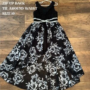 Elegant Black and White Floral Kids Dress